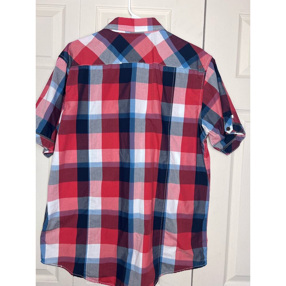 Coastal Men's Red White Blue Plaid Shirt Size XL Short Sleeve Button Up - Picture 8 of 14